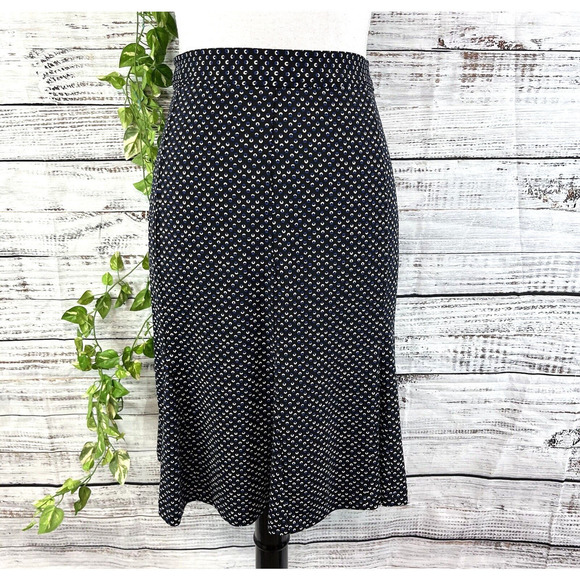 Talbots Skirt size 16 Pet Black Blue Polka Dots Slinky Above Knee Flared Stretch - Picture 1 of 13
